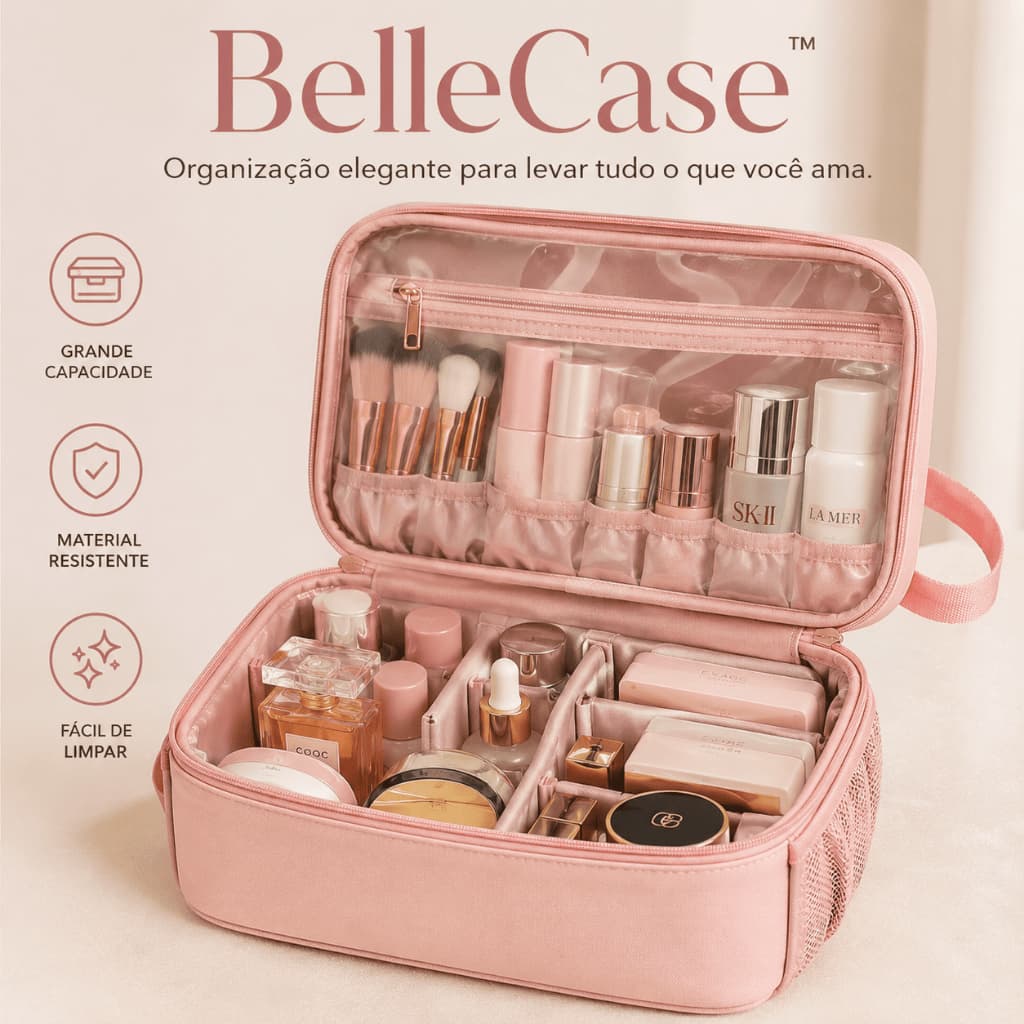Necessaire Organizadora Maquiagem Compartimento Duplo Cosméticos Higiene Viagem