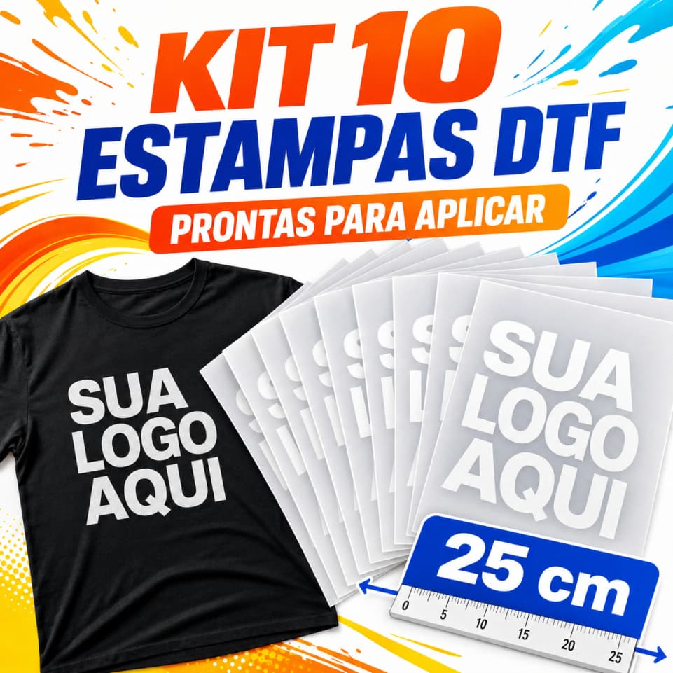 Kit 10 Estampas DTF Personalizadas 25cm Sua Arte para Camisetas Prontas para Aplicar