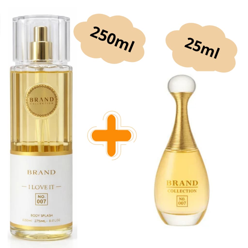 Kit Brand Collection 007 Feminino Body Splash 250ml + Miniatura 25ml Fragrância Incrível Alta Duração