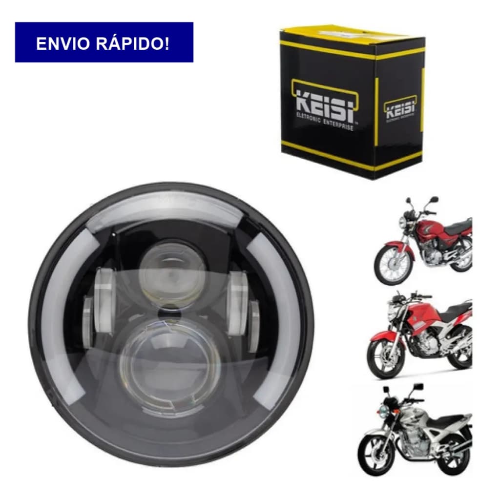 Farol Cbx 250 - Fazer 250- Ybr L11 Led 12v Angel Eyes Keisi