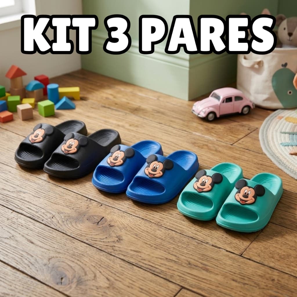 Kit 3 Pares Chinelo Infantil Menino Slide Personagem Nuvem Confortável Verão