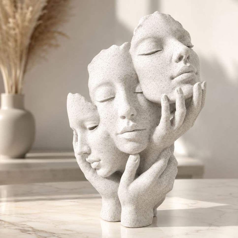 Escultura Decorativa Adorno Enfeite Decoração 3 Rostos Moderna para Quarto Sala Escritório Presente