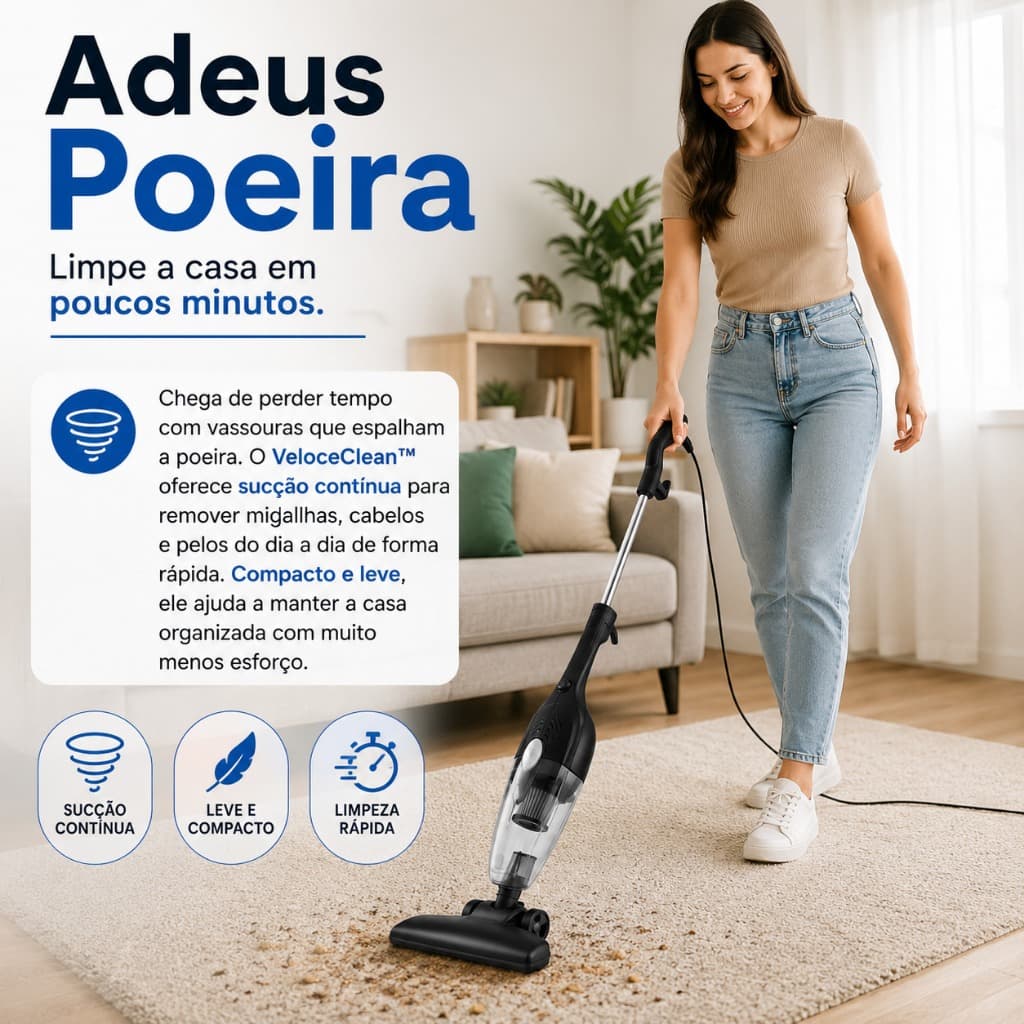 Aspirador de Pó Vertical 2 em 1 com Fio 110V Portátil Potente Compacto Alta Sucção para Casa Sofá Carro