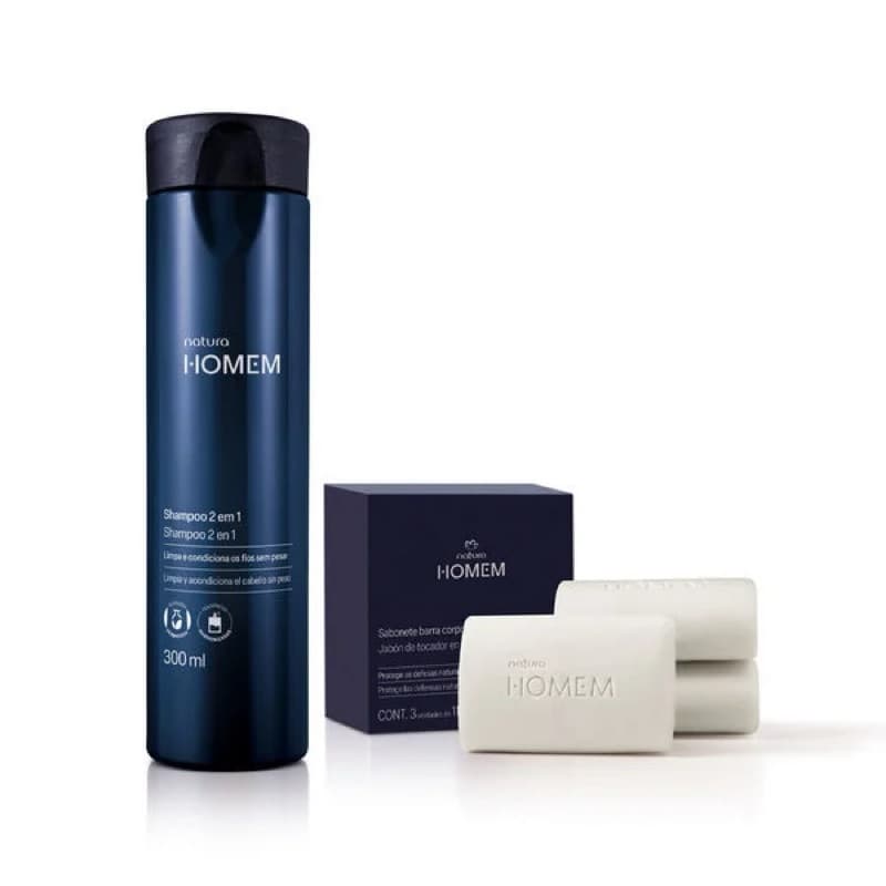 Kit Natura Homem Tradicional Shampoo 2 em 1 + caixa de sabonetes