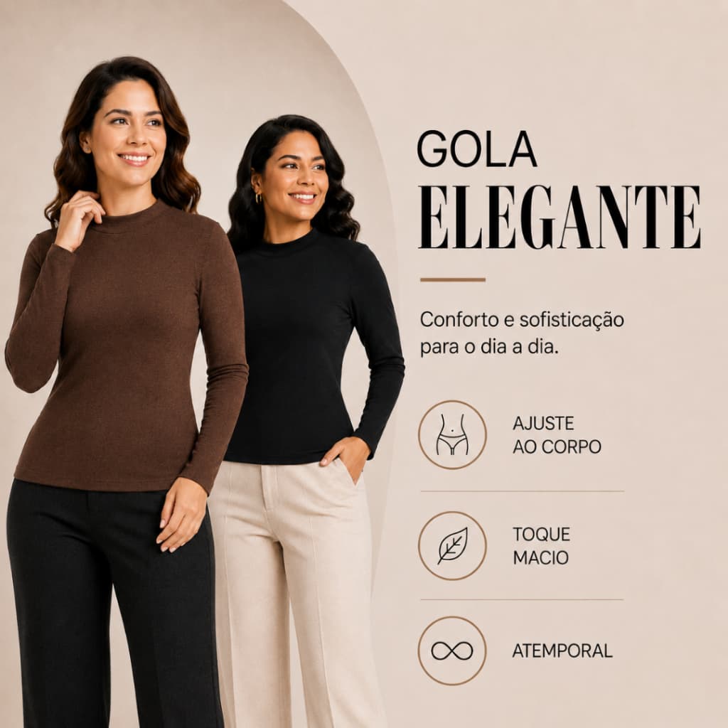 Blusa Feminina Manga Longa em Lanzinha com Gola Elegante e Modelagem Ajustada