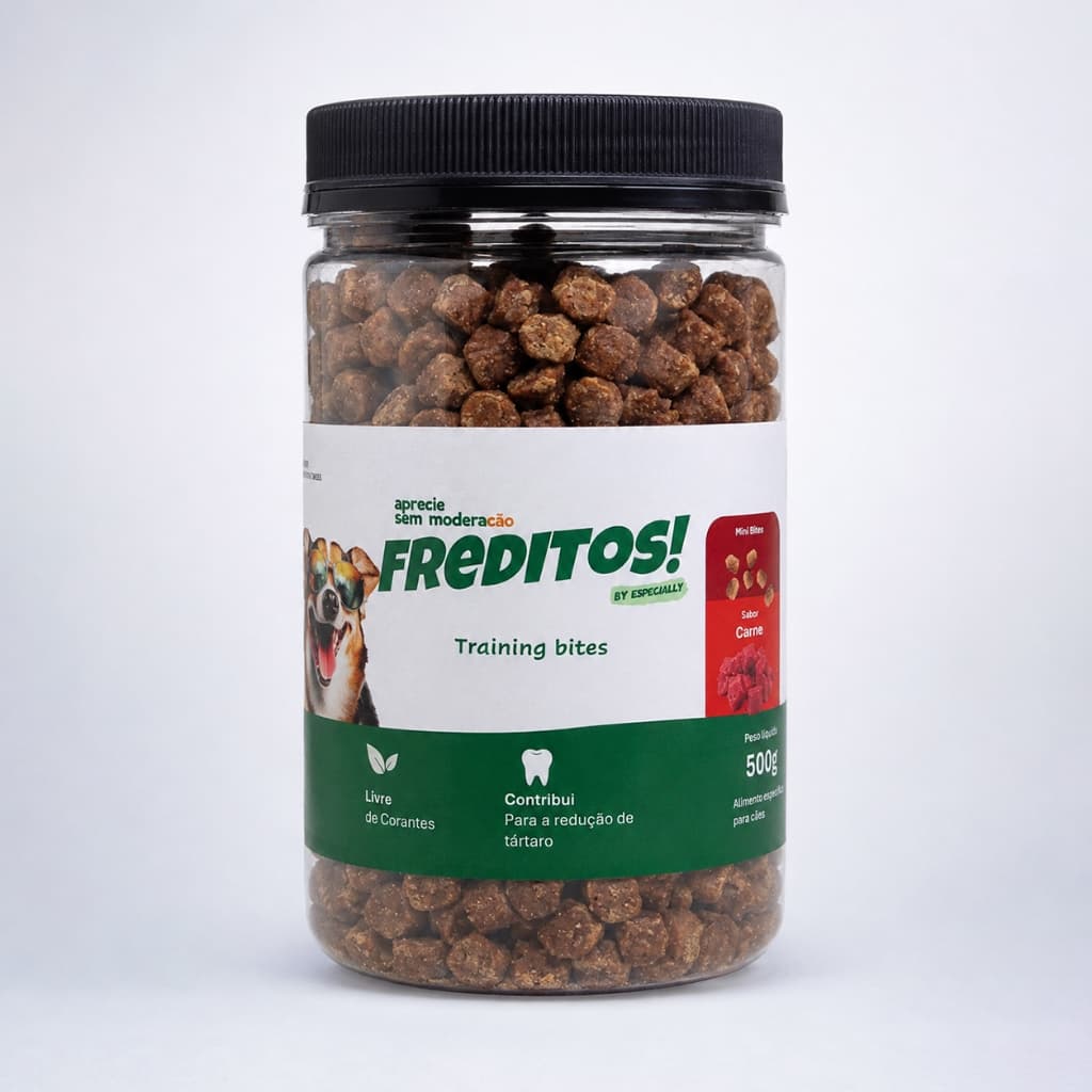 Snack Freditos Para Cães Petisco Mini Bites Sabor Carne Pote 500g