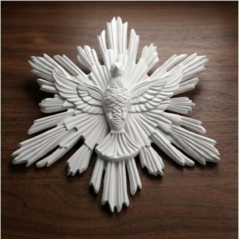 Divino Espírito Santo de Parede em PLA Branco Premium - Escultura 15cm Elegância e Serenidade