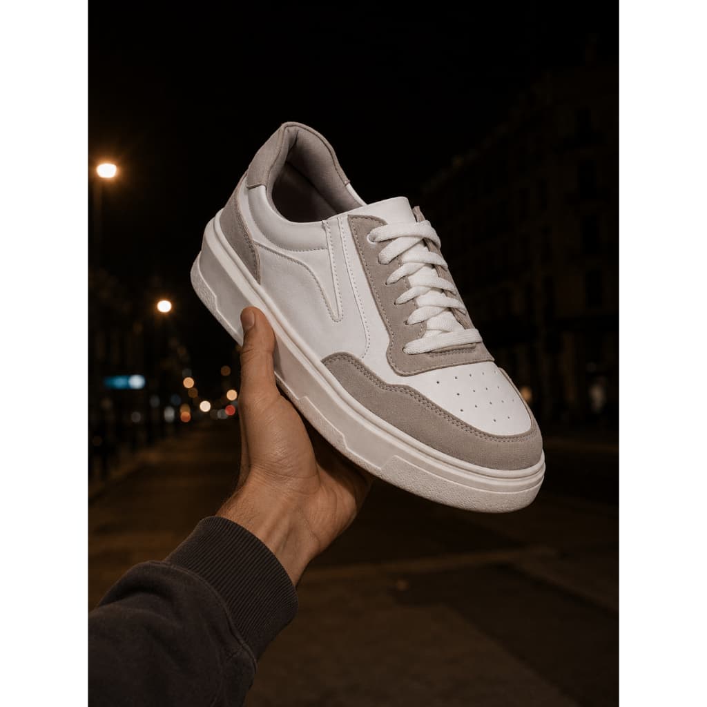 Tênis Masculino Street Skatista Sola Reta Original Tiger Branco Cinza Básico Clássico Gym Couro Sintético Academia