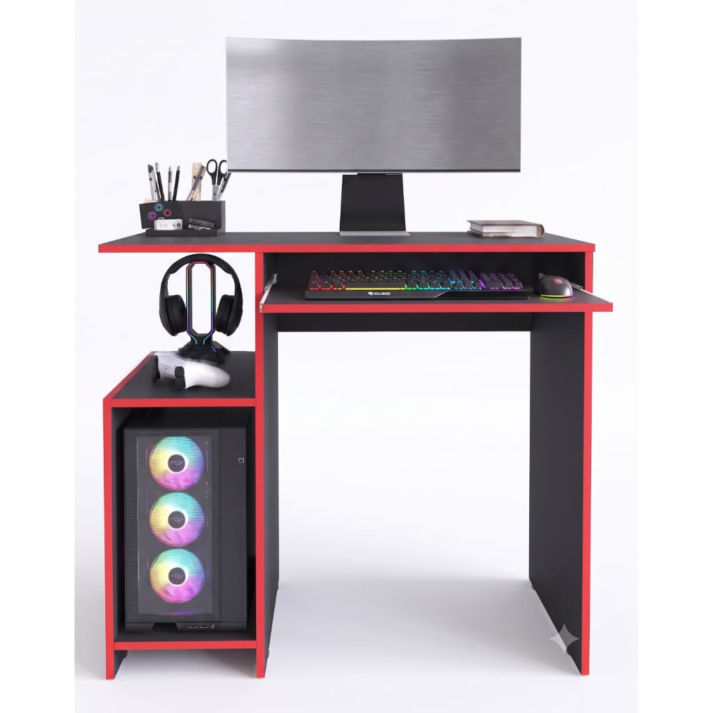 Escrivaninha Mesa Gamer Computador Nicho Suporte Cpu Teclado Preto Vermelho