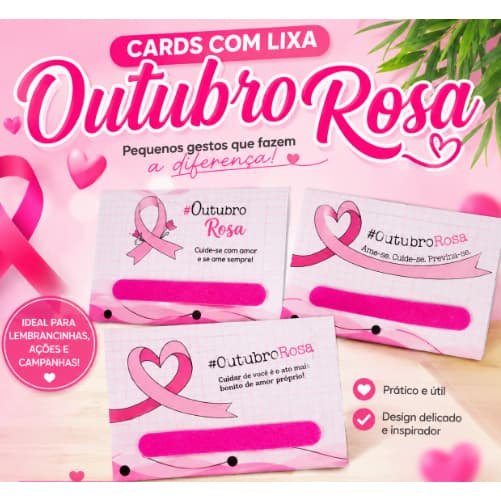 Cards com Lixa de Unha Outubro Rosa | Lembrancinha para Campanhas e Ações