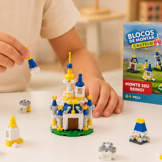 Blocos de Montar Infantil Pequeno Castelo Medieval 130 Peças Brinquedo Educativo Encaixe Criatividade Presente Criança