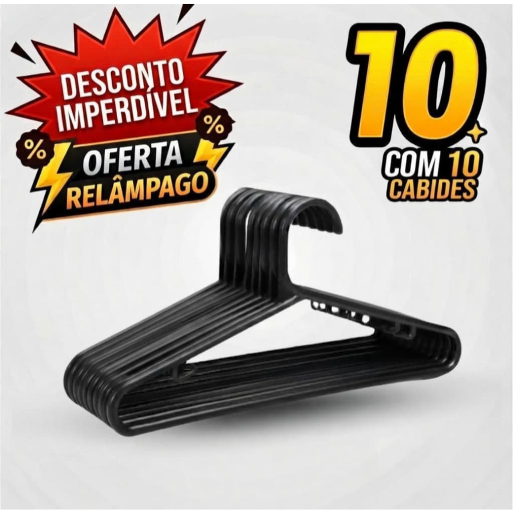 Cabide 10 Unidades Resistente Preto Redondo Unissex Oferta
