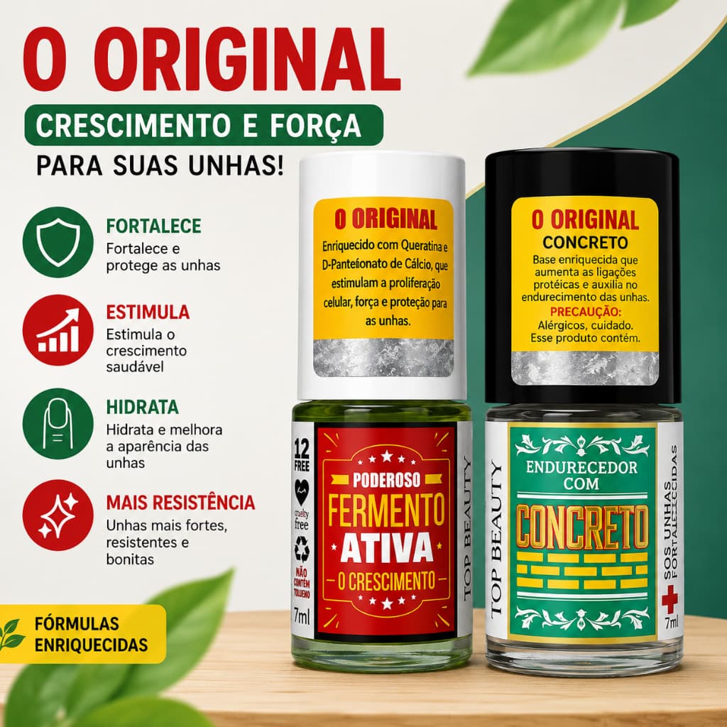 2 Base Endurecedora De Unha Concreto E Fermento Top Beauty T
