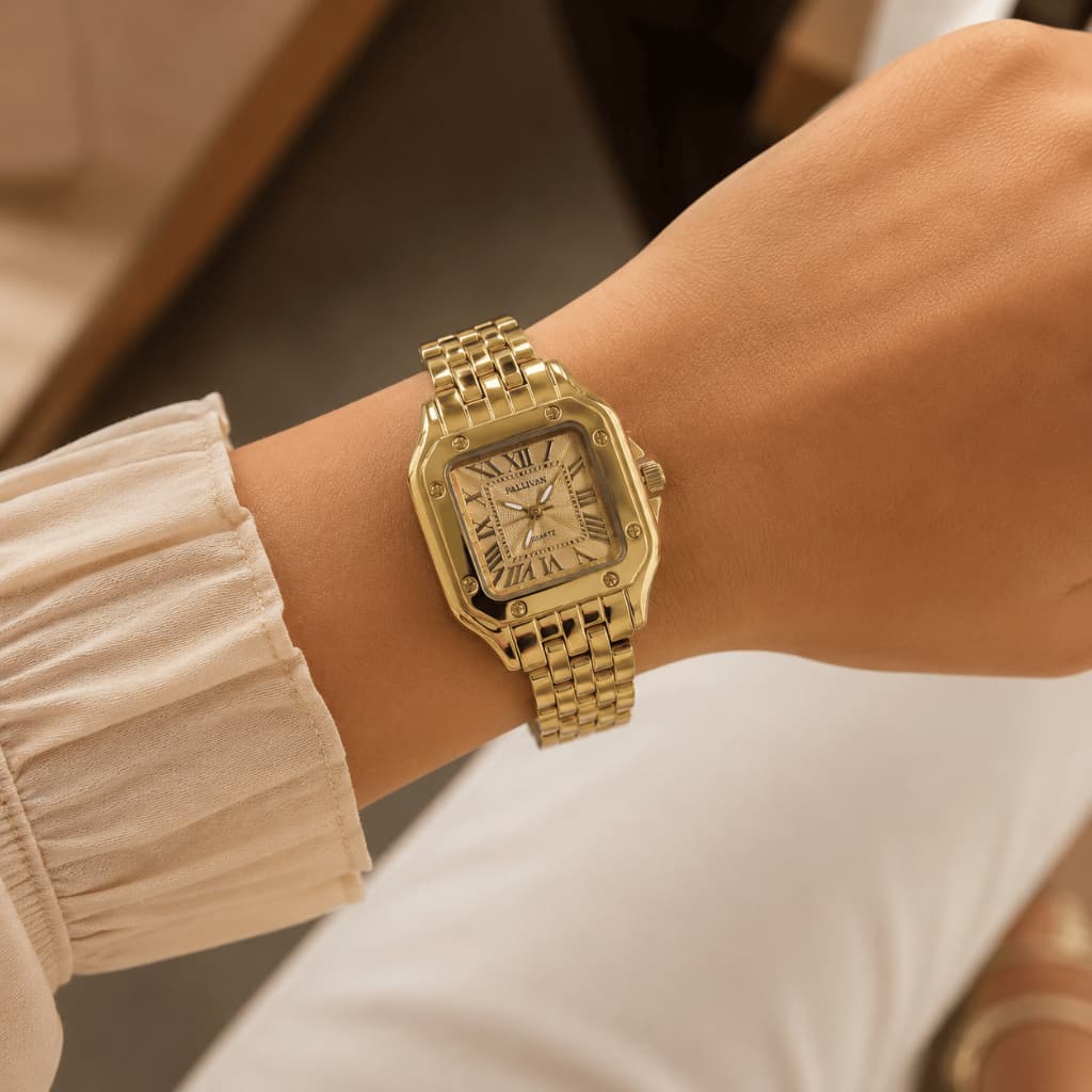 Relógio Feminino Kate Aço Inox Quadrado Luxo Elegante Pulseira Premium Design Sofisticado