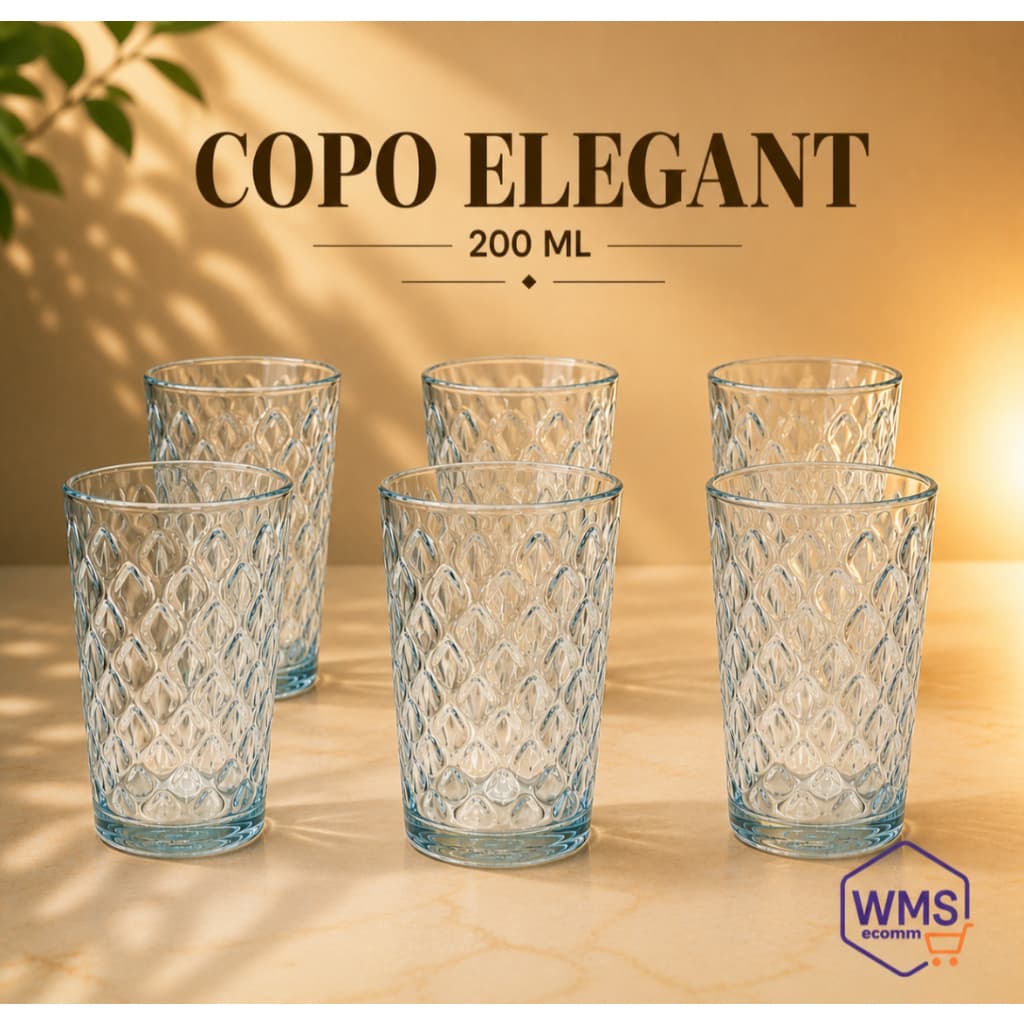 Jogo de Copos Elegant 200ml / Vidro Texturizado Resistente Luxo / Copo Grosso Resistente