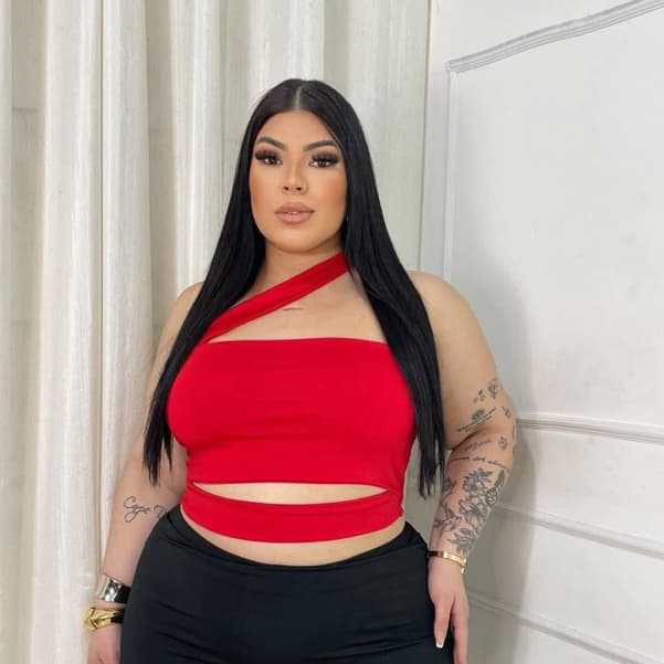 Cropped Plus Size Gringo Decotado com Recortes Manga Curta Primavera verão Moda Feminina Gringa