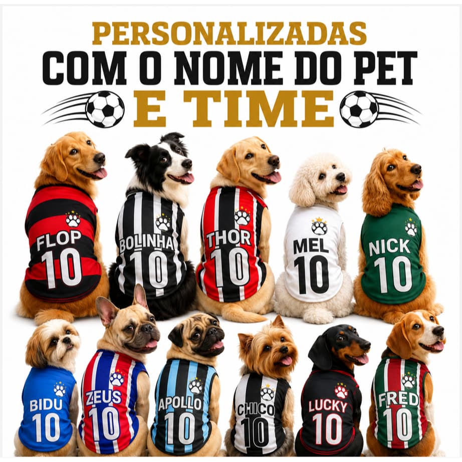 Roupa Pet Regata Time Personalizada Nome do Pet Torcida Cachorro Camisa futebol