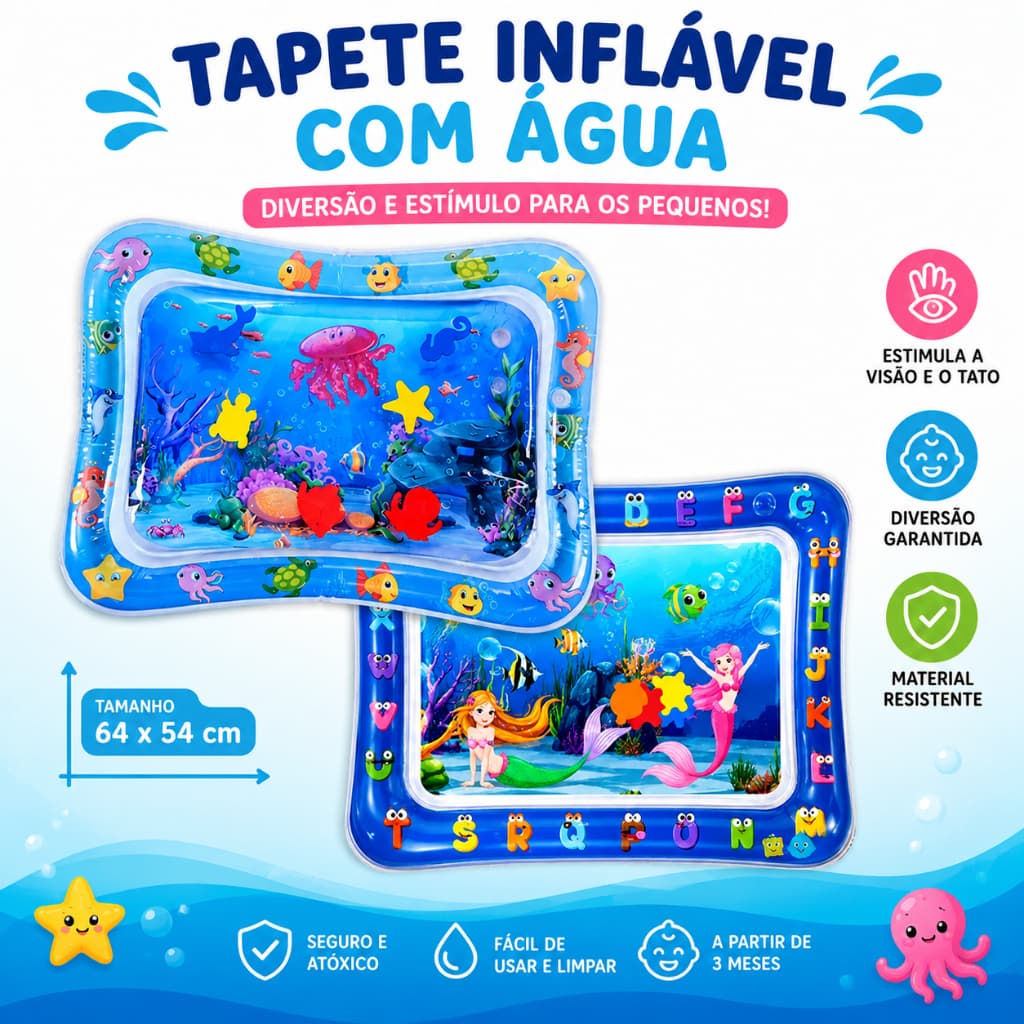 Tapete de Água Inflável Infantil Sensorial para Bebê Brinquedo Tummy Time