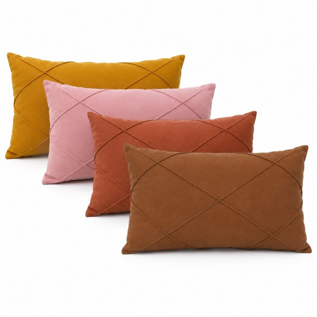 Kit 4 Capas De Almofada Retangular Baguete Suede Drapeada 30cmx50cm