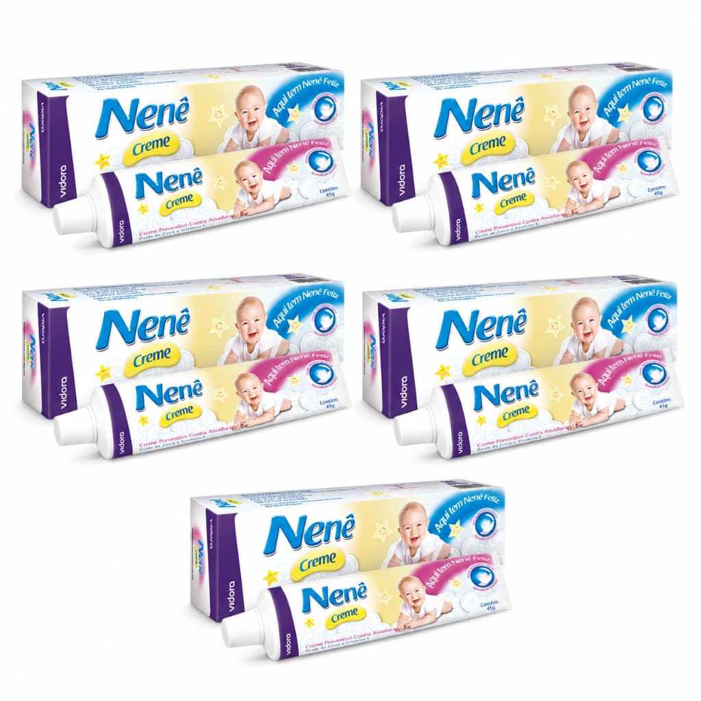 KIT 5 Pomadas para Prevenção de Assadura NenêCreme 45g - Vidora