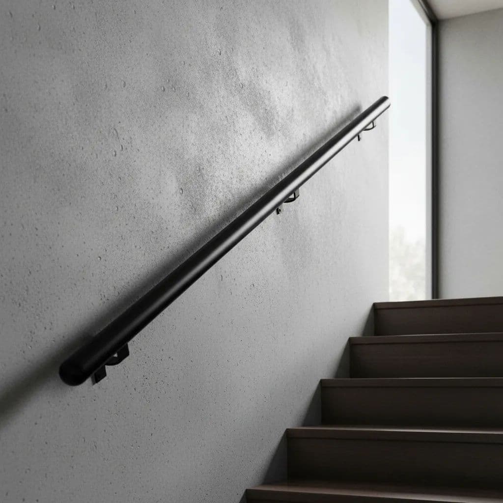 Corrimão de Parede Preto  2 Metros Completo Para Escada e Rampa Aluminio