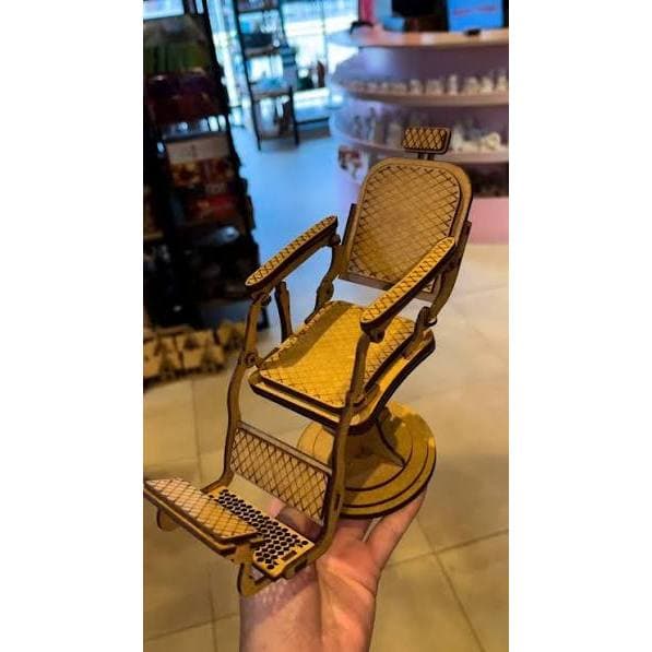 Mini Cadeira Articulada Barbeiro suporte para Cartão visita Enfeite Barbearia em Mdf Decoração 3D