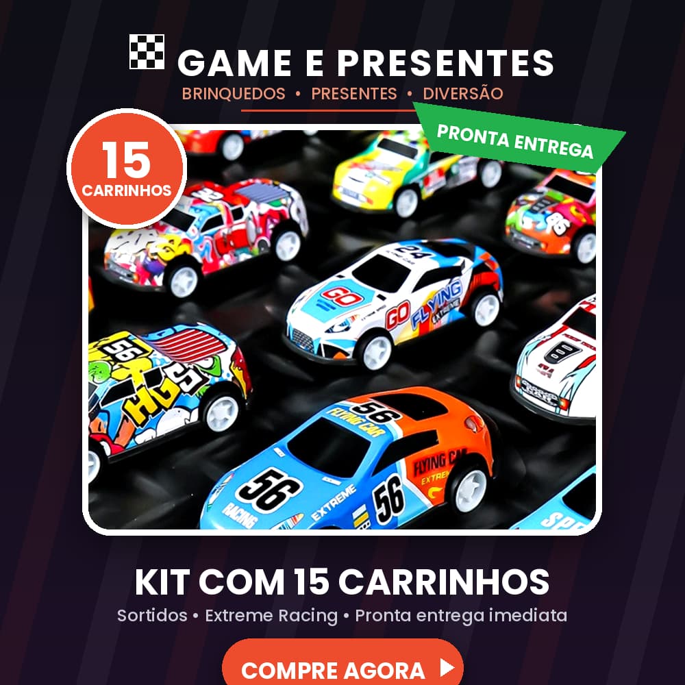 Kit com 15 Carrinhos de Fricção – Carros de Corrida