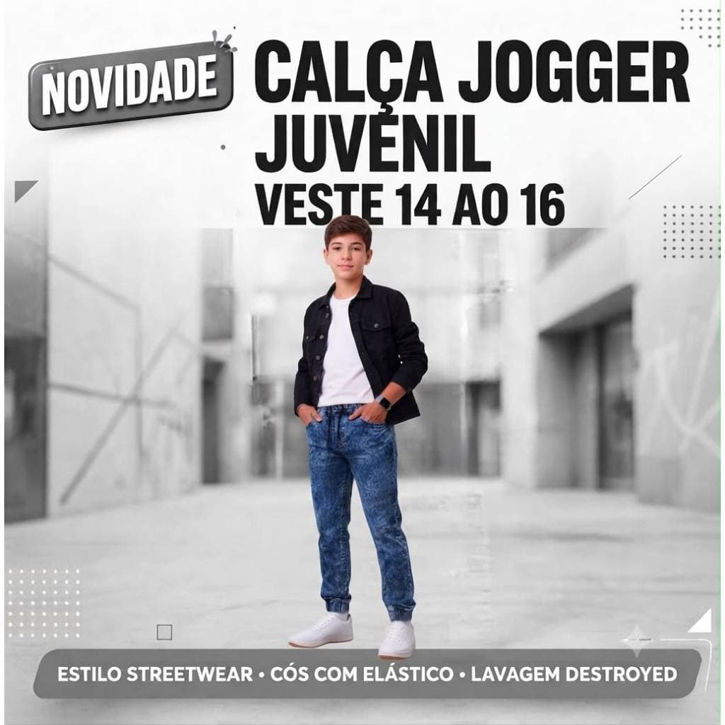 Calça Jogger Juvenil Slim em Sarja com Lycra Premium