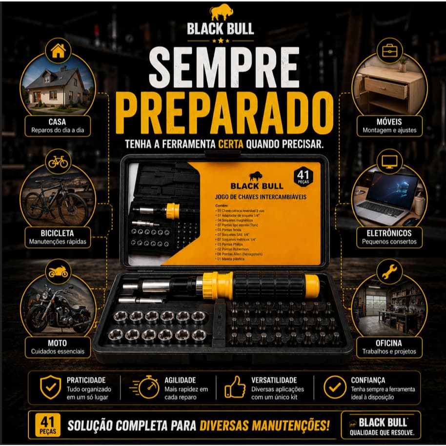 Kit Chaves Intercambiaveis Profissional Multifuncoes 41 Pecas Ferramentas Manutencao Conserto