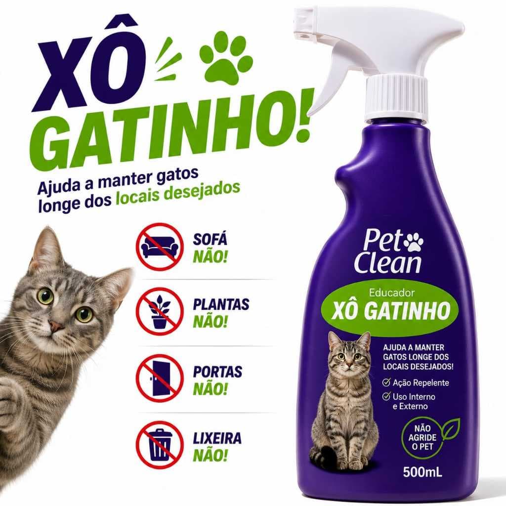 Educador Para Gatos Xô Gatinho Spray Repelente Afasta Gatos Evita Arranhões Xixi Adestrador de Gatos Pet Clean 500ml