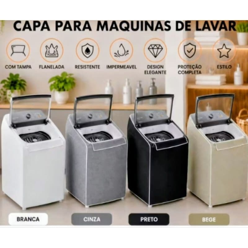 Capa Máquina de Lavar Impermeável Todos Tamanhos PVC Eletrolux Brastemp Consul Com Tampa 7 a 17kg