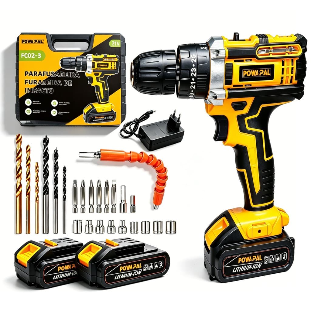 Parafusadeira Furadeira 21V 2 Baterias Com Maleta e Acessórios Completo FC02-3 28pcs