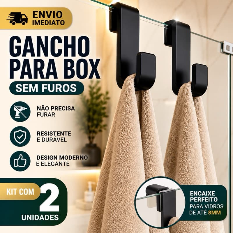 Kit 2 Suportes Para Toalha Box Vidro 8mm Gancho Sem Furos Premium