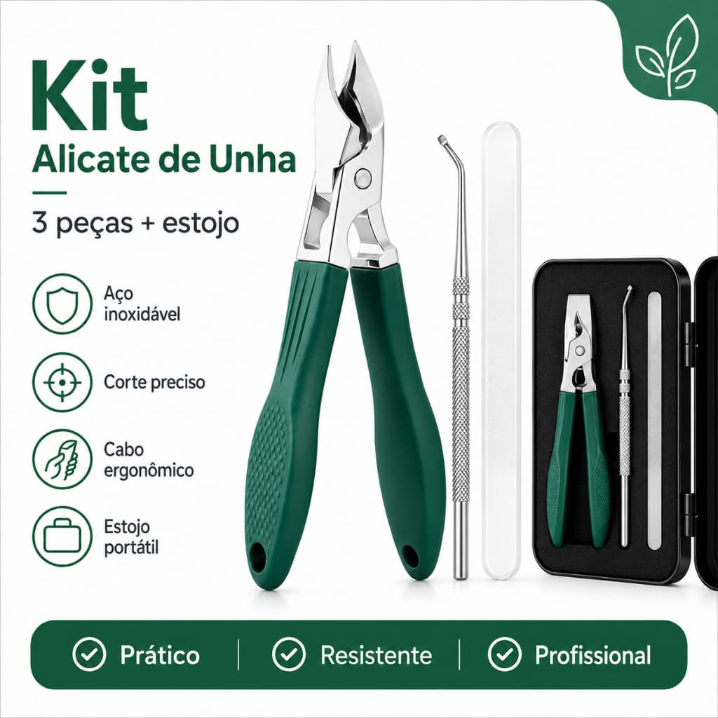 Kit Alicate para Unha Encravada com Limpador e Lixa Estojo para Manicure e Pedicure