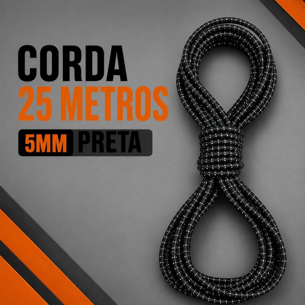 Corda De Amarração De Carga 5mm 25 Metros Super Resistente Preta Com Branco