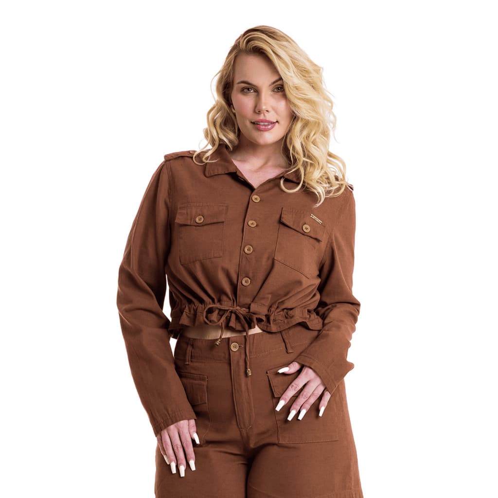 Jaqueta Feminina Plus Size De Linho Premium Acinturada Com Botões Casaquinho