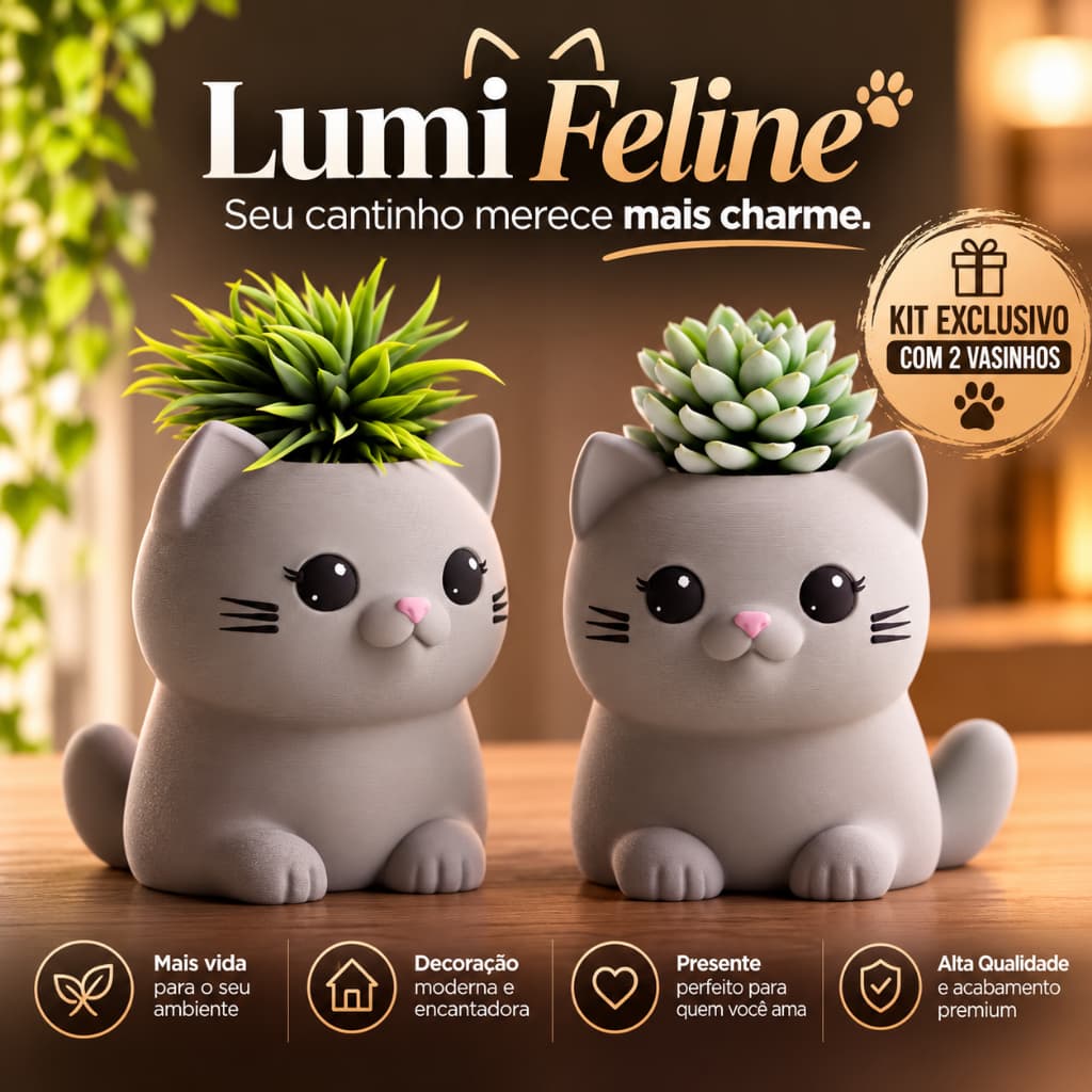 Kit 2 Cachepô de gatinho - Vasinho de planta suculenta