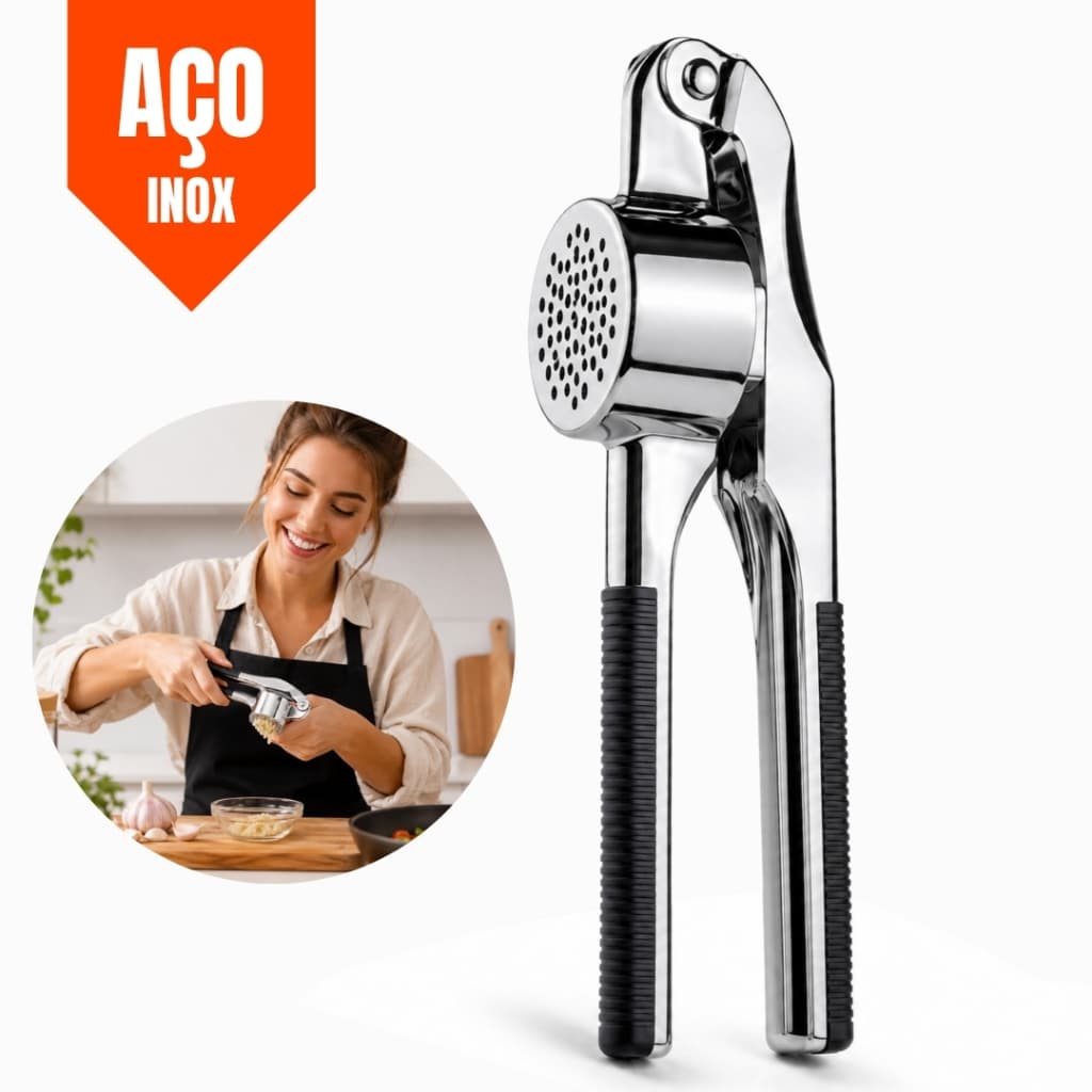 Espremedor Triturador de Alho Manual em Aço Inox Premium Uso Doméstico e Profissional
