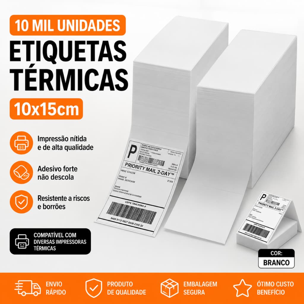 Etiqueta Térmica Adesiva 10x15 cm 10.000 Unidades para Impressora Térmica