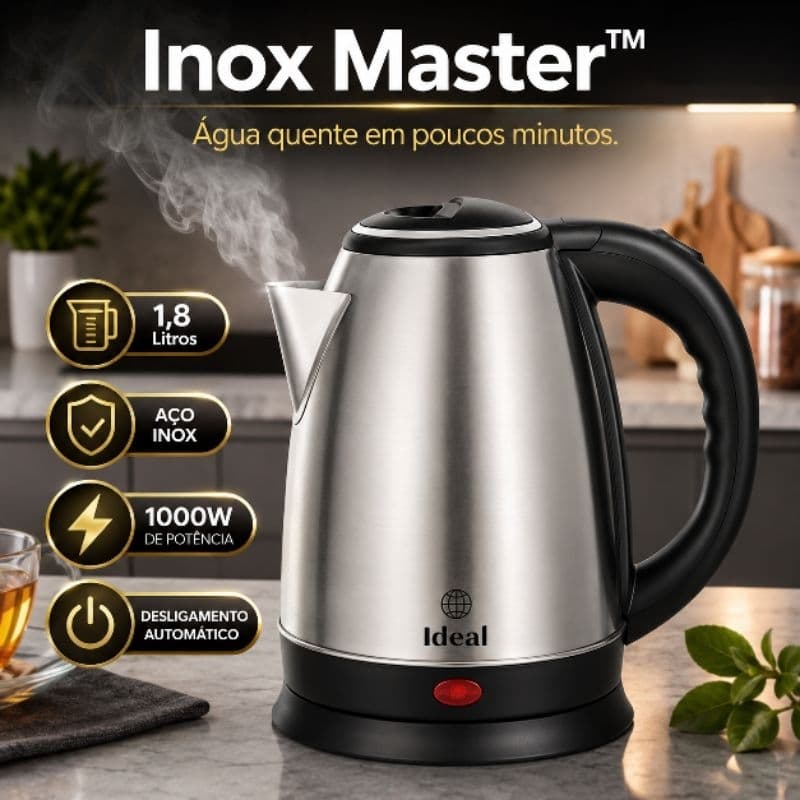 Chaleira Elétrica Inox 1,8L 1000W 127V Desligamento Automático Base 360° Inox Master™