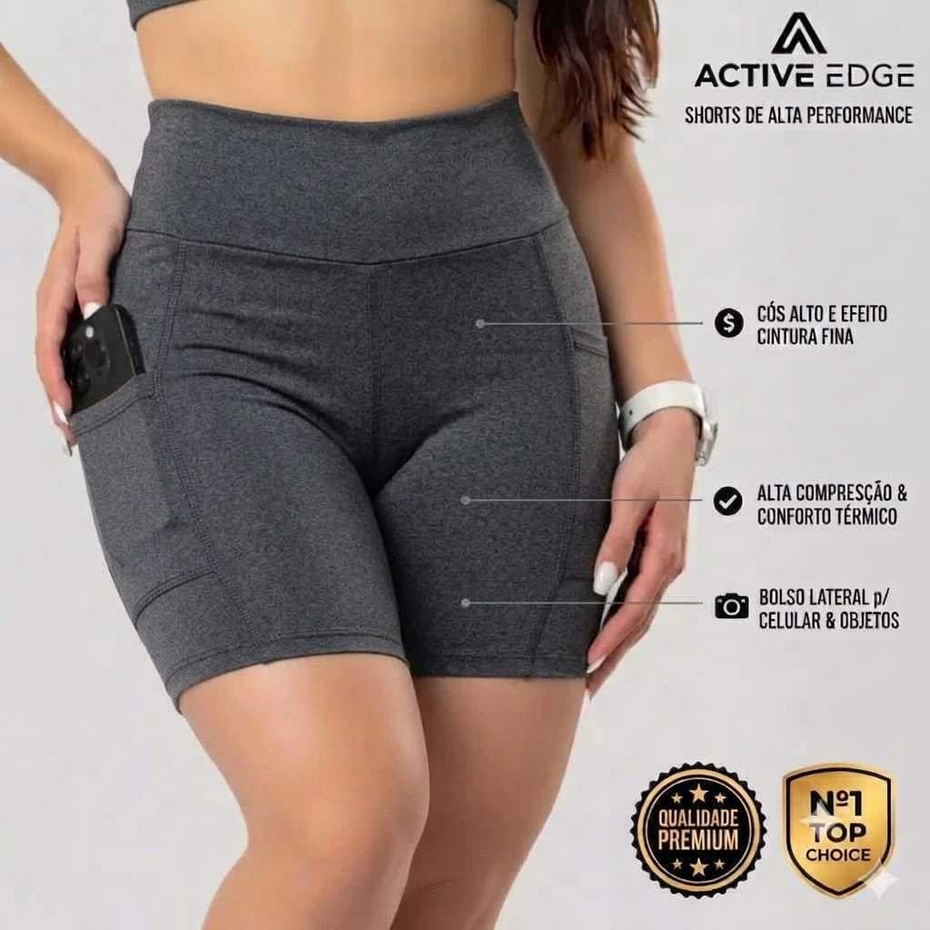 Short Com Bolso lateral Feminina Cós Alto para Academia Fitness