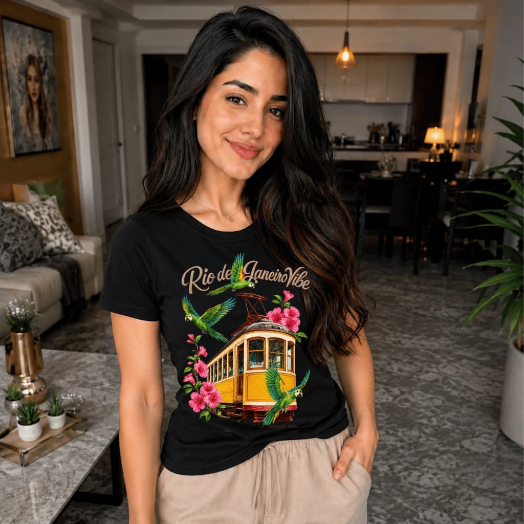 Baby Look Algodão Feminina Estampa Rio de Janeiro Bondinho Araras T-shirt Tropical Oferta