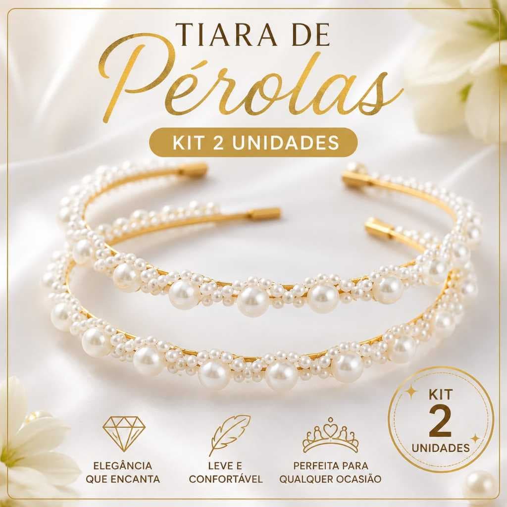Tiara Pérola Luxo 2 Arquinhos Design Exuberante e Versátil Tamanho Padrão
