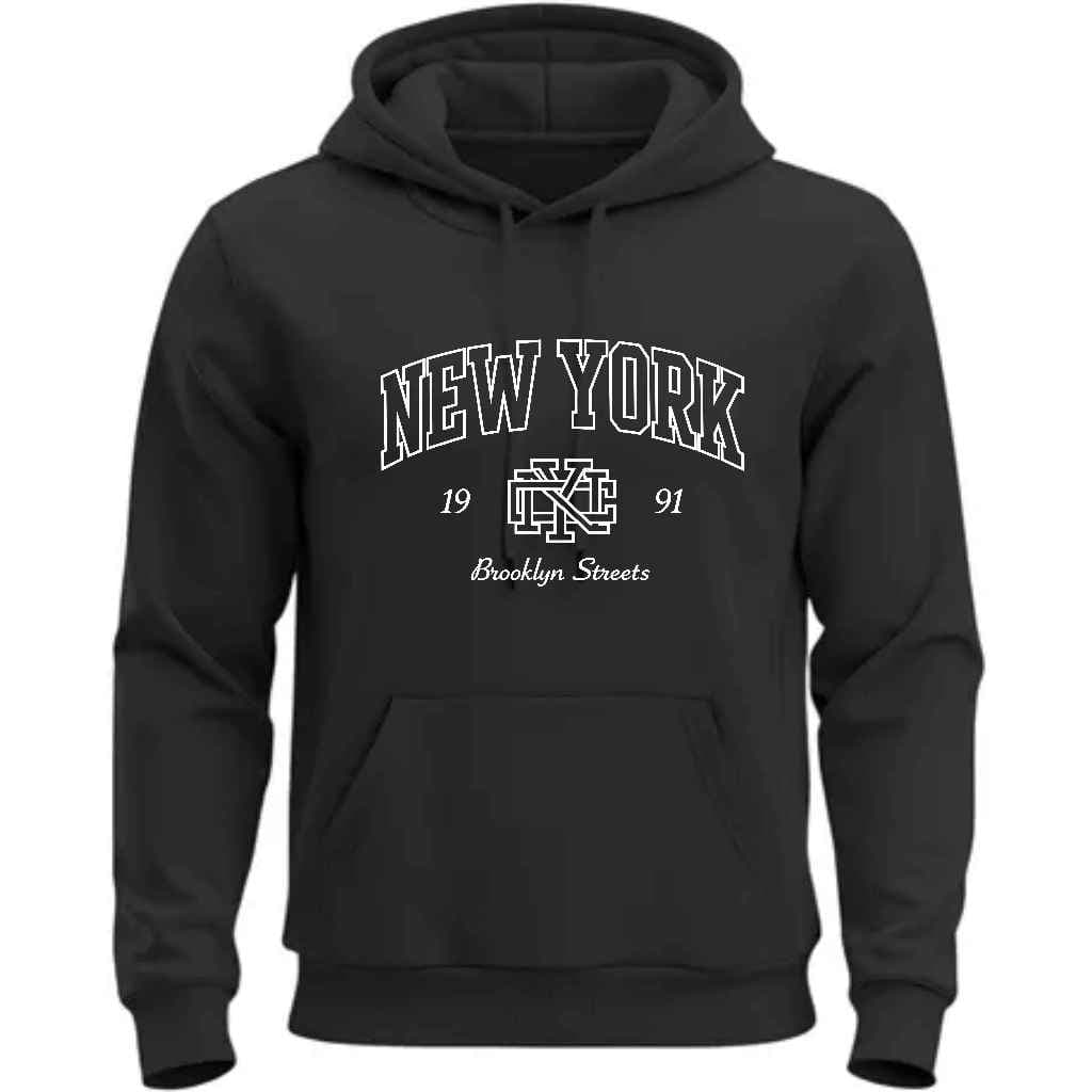 Moletom Masculino Feminino New York College Casual Capuz Bolso Blusa  De Frio New York Brooklyn Streets 1991 Flanelado