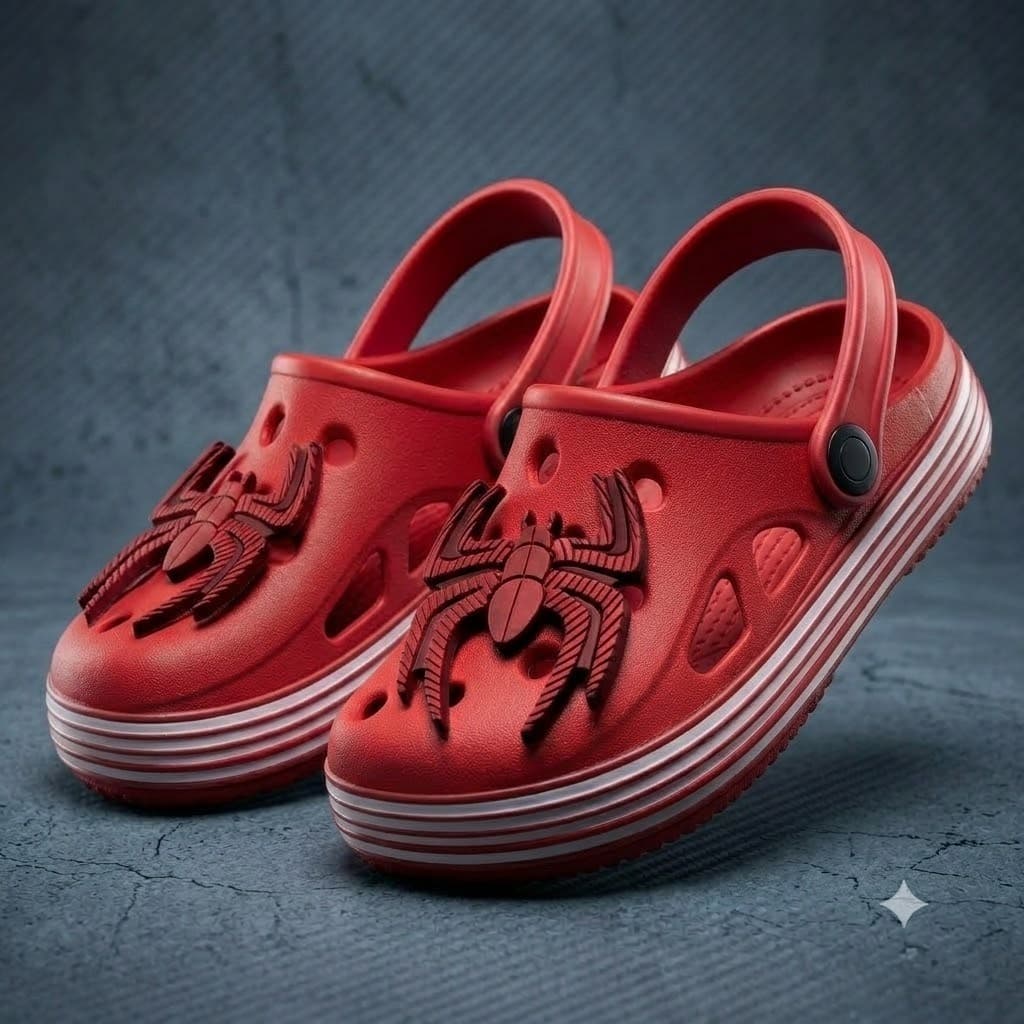 Babuche Infantil Aranha Sandalia Menino R Off White Vermelho Leve Macio Antiderrapante Calcado Criança Clog