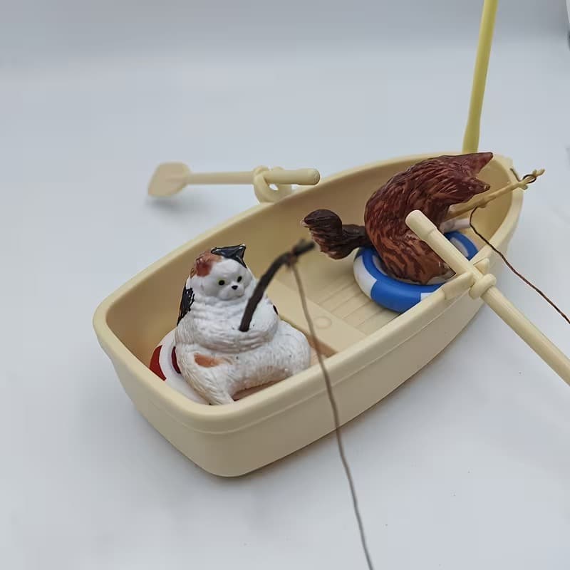 Ornamento Decoração Aquário Gatos Pescando Barco Flutuante