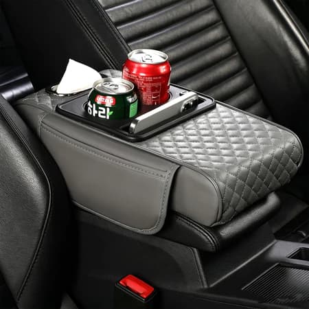 Caixa de apoio de couro para carro Capa para painel central Caixa organizadora para carro Cinza escuro Modelo universal
