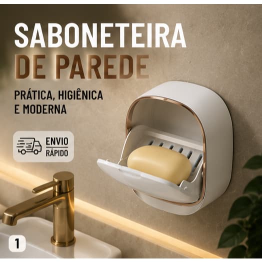 Saboneteira De Parede Com Bandeja E Dreno Autoadesiva Porta Sabonete Sem Furos Para Banheiro
