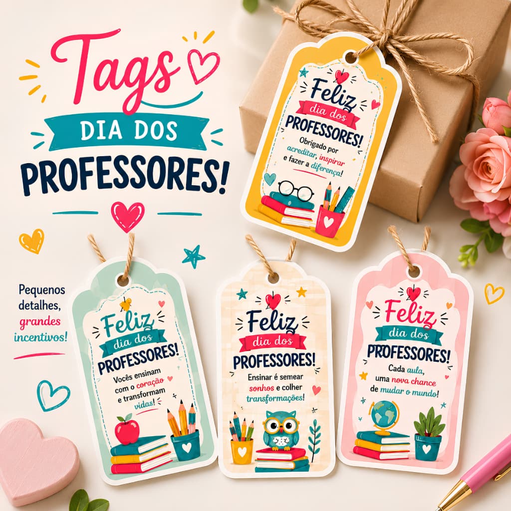 Tag Dia dos Professores / tags para embalagem professor / Embalagens e presente