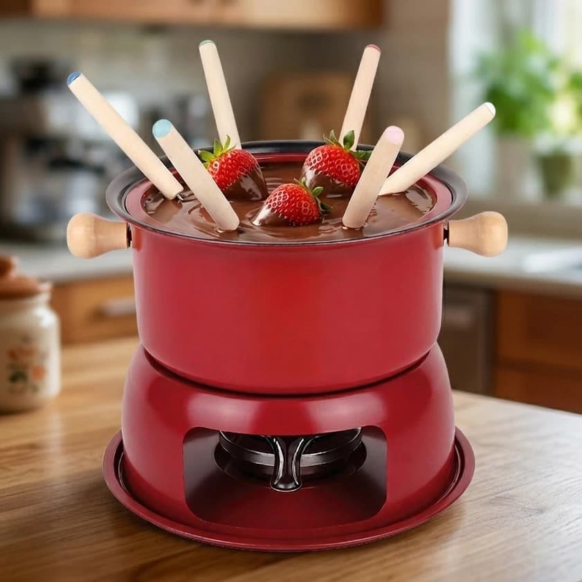 Kit Fondue 11 Peças Aparelho de Fondue para Chocolate Queijo Panela de Fondue Completo
